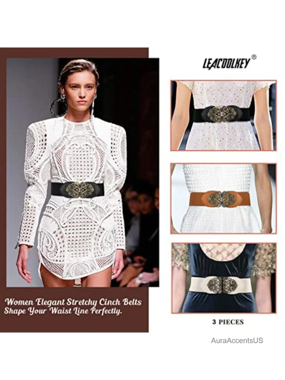 4 Pack Vintage Wide Waist Belts for Dresses, Elastic Cinch Belt with Retro